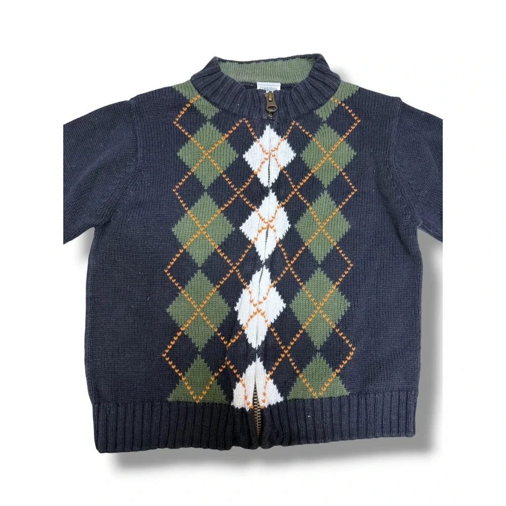 Gymboree Canine Academy Argyle Zip Front Cardigan Sweater Boys 2T Cotton